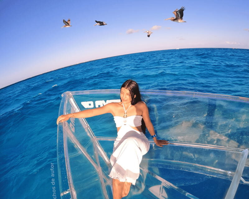 Cancun: Boat trip with transparent bottom and drinks - Key Points