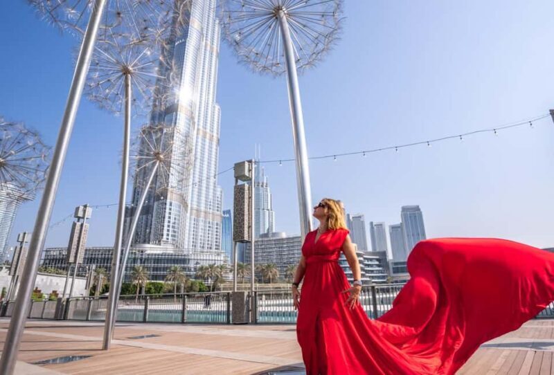 Dubai Flying Dress Photoshooting With Red Dress - The Photos: Quality and Delivery