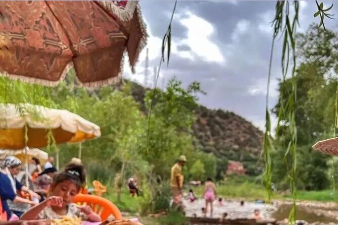 From Marrakech: Ourika Valley, Atlas, Waterfalls & Guide - Lunch and Market Stalls