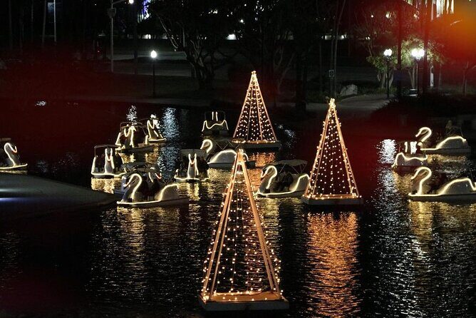 Illuminated Swan Boat Night Ride on Rainbow Lagoon in Long Beach - Illuminated Swan Boat Night Ride on Rainbow Lagoon in Long Beach