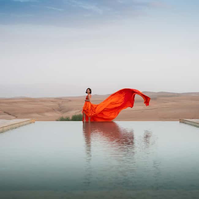 Marrakech: Photoshoot in a Flying Dress at Agafay Desert - An overview of the experience