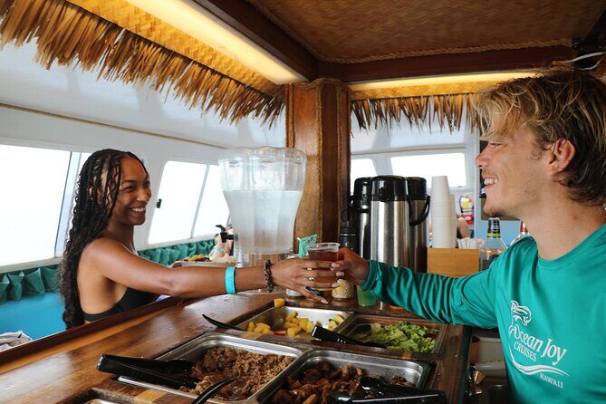 Oahu: Snorkel Sunset Cruise, Dolphin Watch with Hawaiian Buffet - Dining and Refreshments