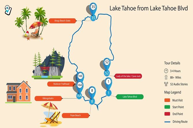 Ultimate Lake Tahoe Self-Guided Driving Audio Tour - The Itinerary: From South to North, with Excursions