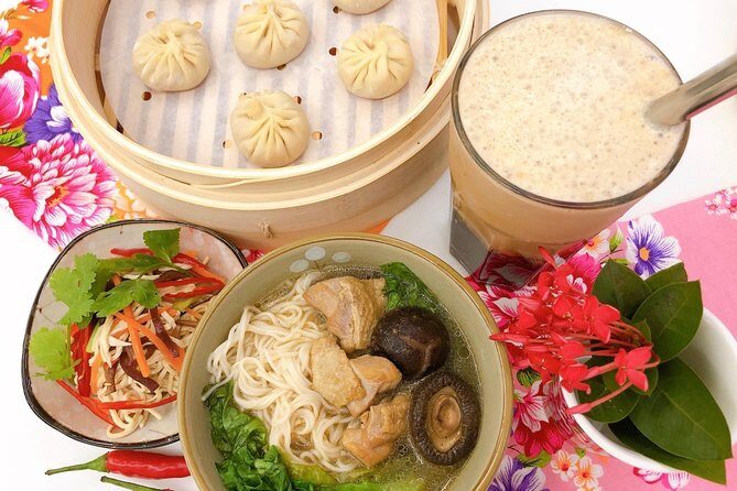 Xiao Long Bao, Chicken vermicelli with mushroom and sesame oil, Tofu strips salad, Bubble milk tea. Taiwan Traditional Delicacies Experience-A (Taipei Cooking Class) - Authentic Experiences and Traveler Feedback