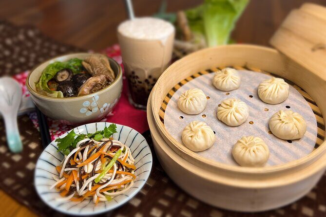 Xiao Long Bao, Chicken vermicelli with mushroom and sesame oil, Tofu strips salad, Bubble milk tea. Taiwan Traditional Delicacies Experience-A (Taipei Cooking Class) - Key Points