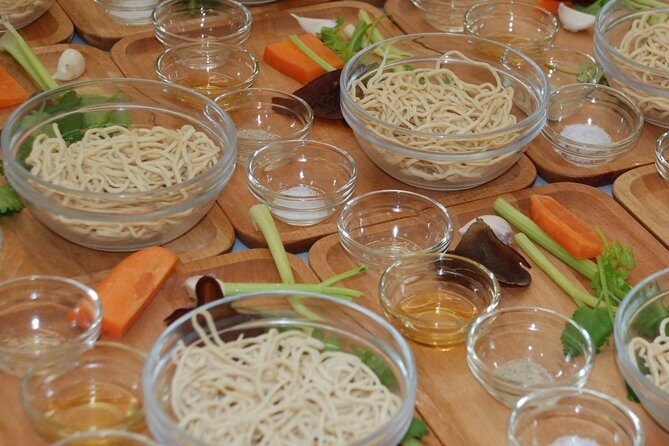 Xiao Long Bao, Chicken vermicelli with mushroom and sesame oil, Tofu strips salad, Bubble milk tea. Taiwan Traditional Delicacies Experience-A (Taipei Cooking Class) - An In-Depth Look at the Tour Experience