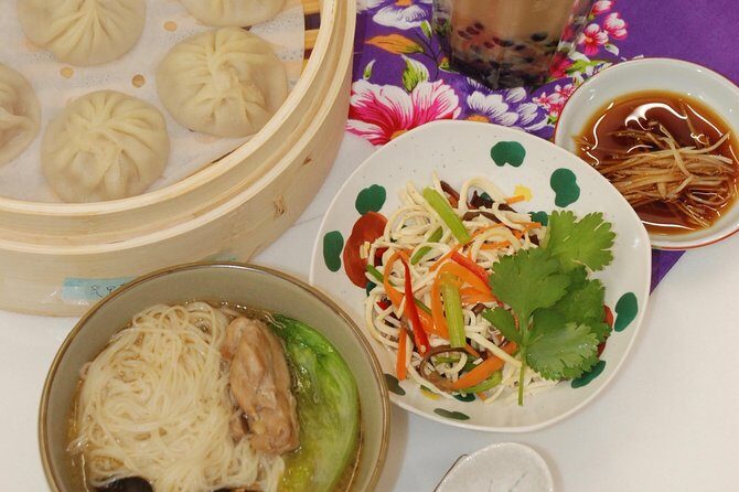 Xiao Long Bao, Chicken vermicelli with mushroom and sesame oil, Tofu strips salad, Bubble milk tea. Taiwan Traditional Delicacies Experience-A (Taipei Cooking Class) - FAQs