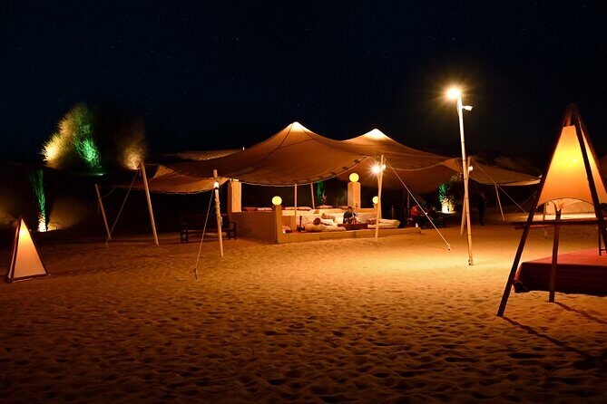 Dubai Desert Safari with Desert Camp Dinner, Camel Ride & Shows - Transportation, Duration, and Group Size